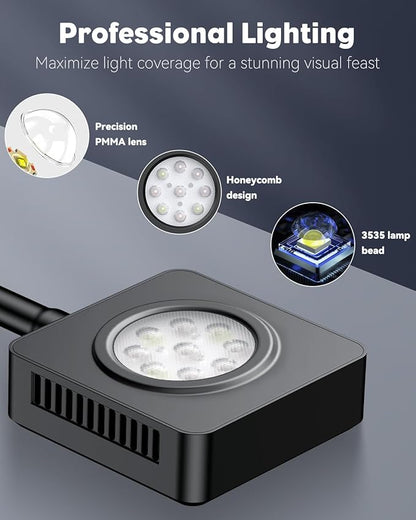 Pawfly 15 W Saltwater Aquarium Light Clip On LED Reef Light for Corals Dimmable LED Aquarium Light with Touch Control Marine Fish Tank Light with Adjustable Brightness Brilliant Blue White Red Lights Pawfly