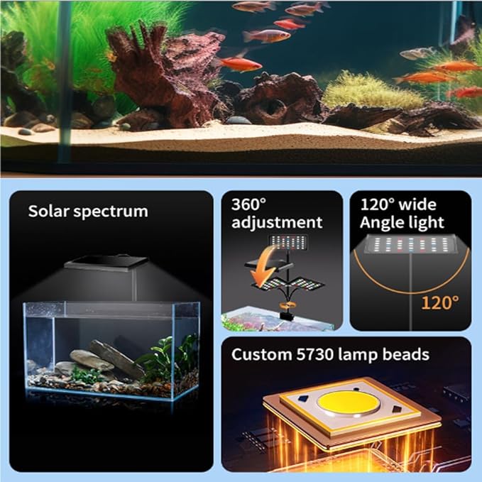 LONDAFISH Aquarium Light Clip on Aquarium Light Fish Tank Lamp Dimmable Full Spectrum Marine LED for Fish Tanks 9 Watts with USB Port Adjustable 360° Flexible Arm Aquarium LED Light (9W,30LEDs) LONDAFISH