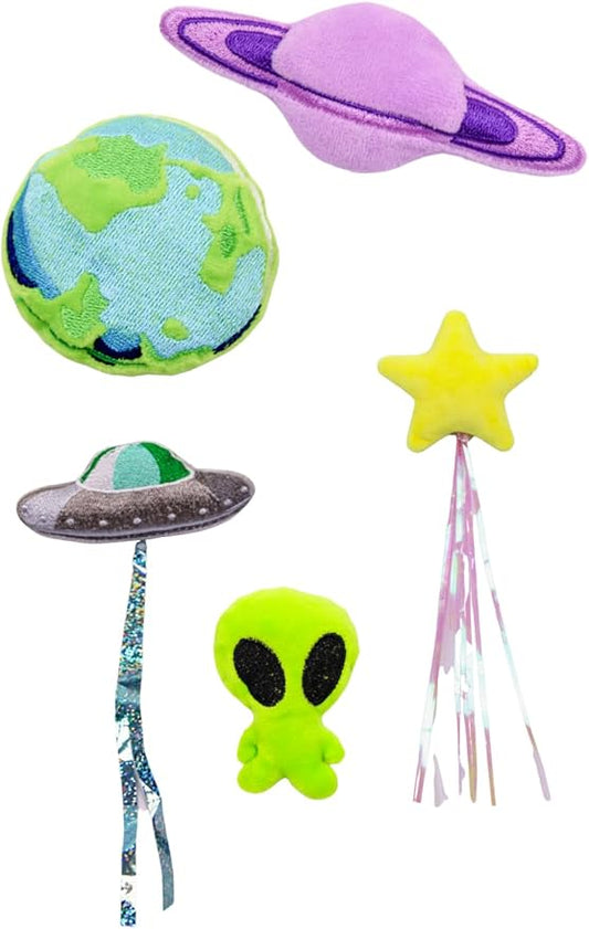 NEON Cosmic Cat Toys: 5pc Catnip Cat Toy Set (Alien, Earth, Saturn, Shooting Star, UFO) - PAWPICO