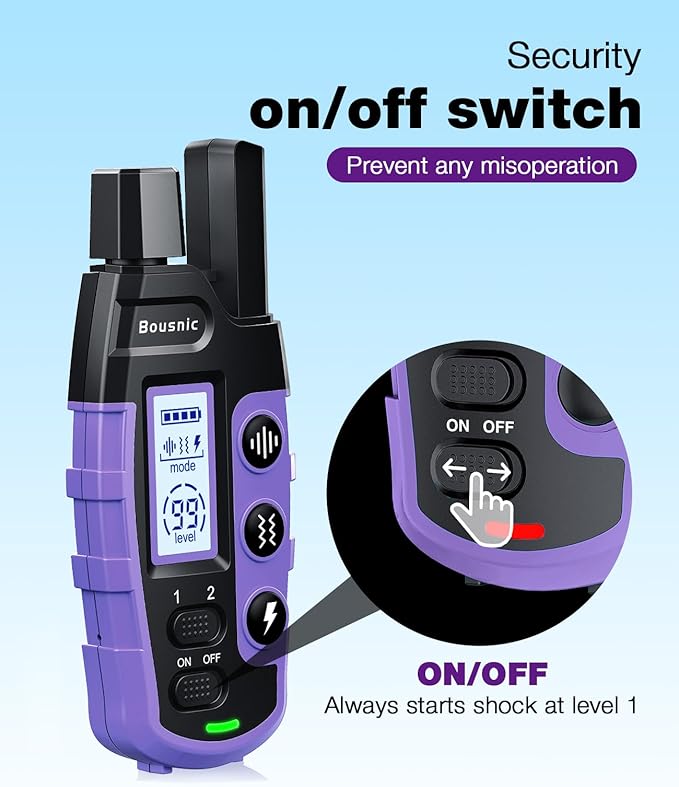 Bousnic Dog Shock Collar - 3300Ft Training Collar with Remote for 5-120lbs Small Medium Large Dogs Rechargeable Waterproof e Collar with Beep (1-8), Shake(1-16), Safe Shock(1-99) Modes (Lightpurple) BOUSNIC