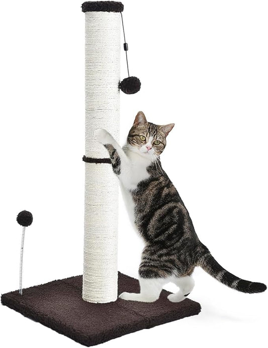 Cat Scratching Post 32" Tall Scratching Post Kitten Scratcher Sisal Scratch Posts Basic with Hanging Ball for Indoor Cats, Integrated Cat Toys, Brown - PAWPICO