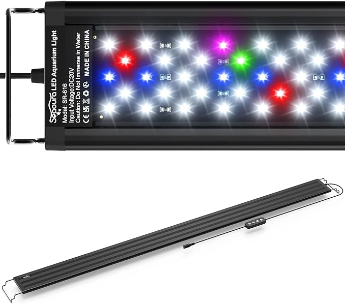Led Aquarium Light for Plants-Full Spectrum Fish Tank Light with Timer Auto On/Off, 48-54 Inch, Adjustable Brightness, White Blue Red Green Pink LEDs with Extendable Brackets for Freshwater SEAOURA