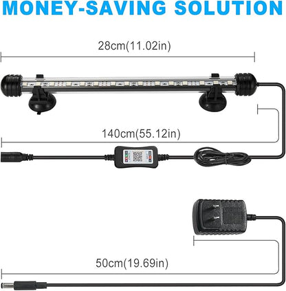 GreenSun Fish Tank Aquarium Light: Submersible Led Lamp - 11 Inch Waterproof Strip Spotlight with APP Control GreenSun