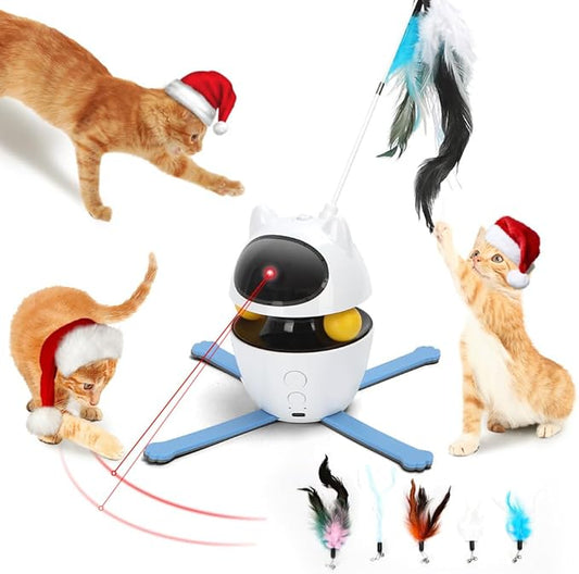 Nobleza 3-in-1 Cat Laser Toy with Feather Trackball, Rechargeable Pet Interactive Pointer Red Light Game, 3 Modes Random Trajectory Motion Activated Boredom Buster for Cat Self Play Home Indoor - PAWPICO
