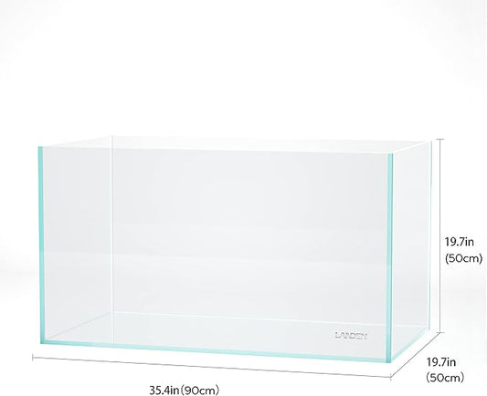 LANDEN 90P 55 Gallon Rimless Low Iron Aquarium Tank,W35.4×D19.7×H19.7 in(90x50x50cm) 10mm Thickness with Black Nano Foam Leveling mat Included Landen