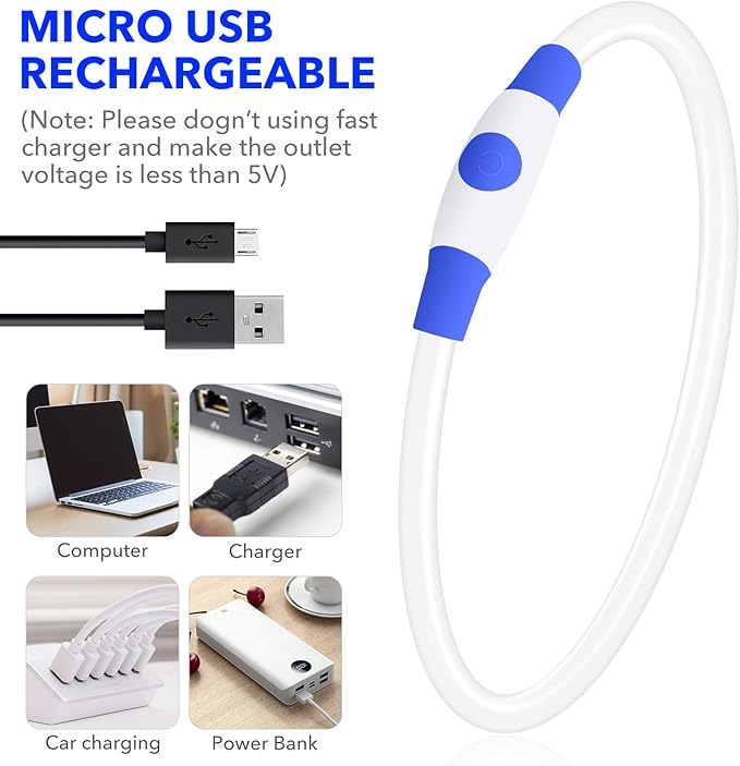 Light up Dog Collar, BSEEN USB Rechargeable Flash Dog Necklace Light, Pet Safety Collar Makes Your Beloved Dogs Be Seen at Night for Small Medium Large Dogs(Blue) - PAWPICO