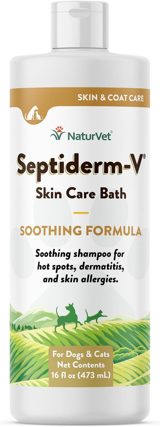 NaturVet Septiderm-V Skin Care Bath Wash for Dogs & Cats – Pet Health, Dog Skin, Itching, Hot Spots – Pet Shampoo, Grooming Aid – 16 Oz. NaturVet
