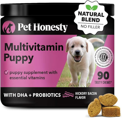 Pet Honesty Multivitamin Puppy Treats - Essential Dog Supplements & Vitamins for Learning and Cognitive Development- Probiotics, Omega Fish Oil for Health & Heart, Immune Health - Dog Health Supplies PetHonesty