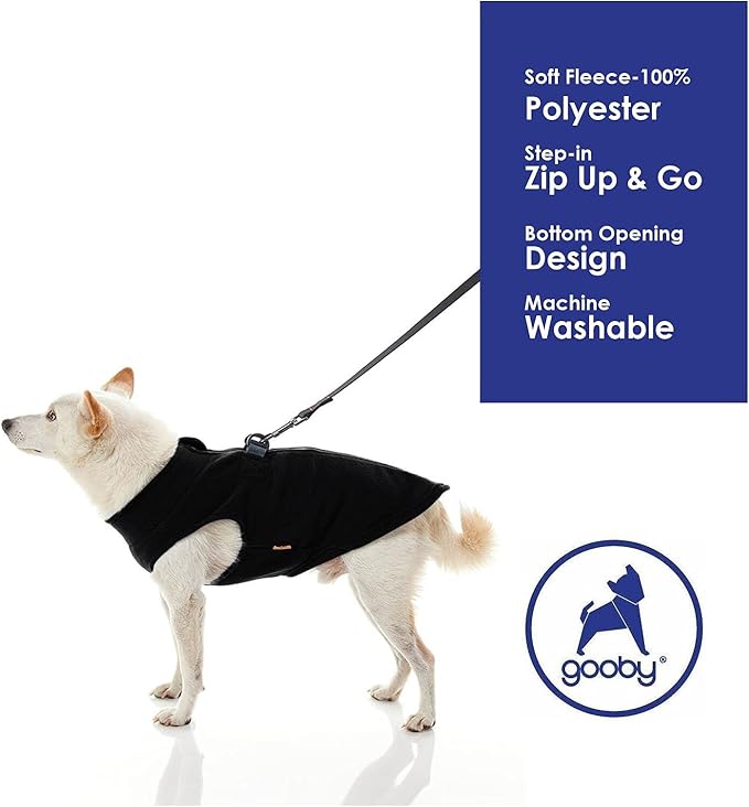 Gooby Zip Up Fleece Dog Sweater - Black, X-Small - Warm Pullover Fleece Step-in Dog Jacket with Dual D Ring Leash - Winter Small Dog Sweater - Dog Clothes for Small Dogs Boy and Medium Dogs - PAWPICO