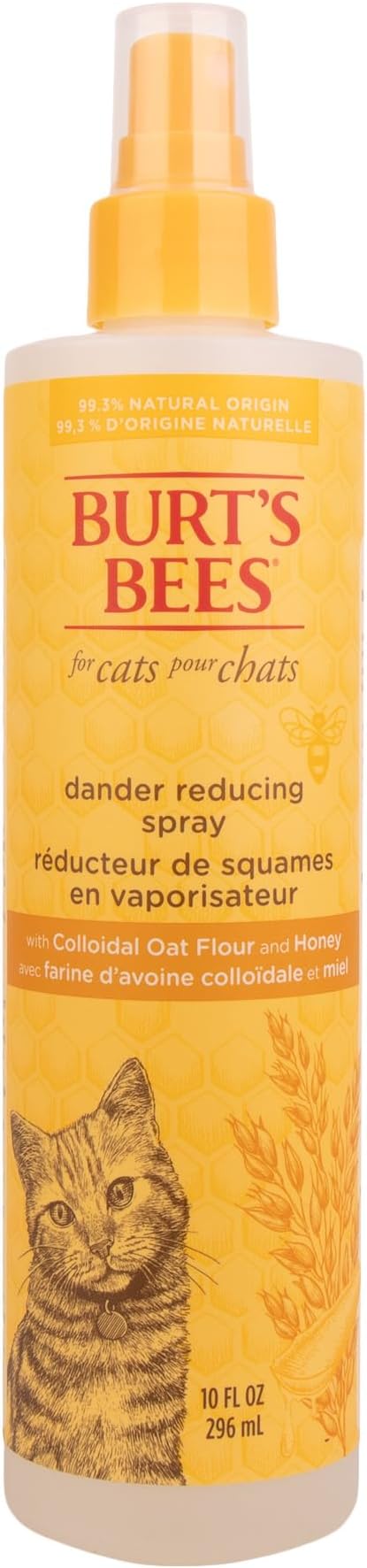 Burt's Bees for Pets Cat Naturally Derived Dander Reducing Spray with Soothing Colloidal Oat Flour & Honey - Cruelty Free, Made in USA, 10 oz Bottle - PAWPICO