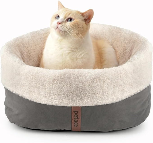 Self Warming Cat Bed, 17.7" x 13.7" Anti-Slip Soft Round Thermal Pet Cushion Bed for Kittens & Small Puppy, Gray - PAWPICO