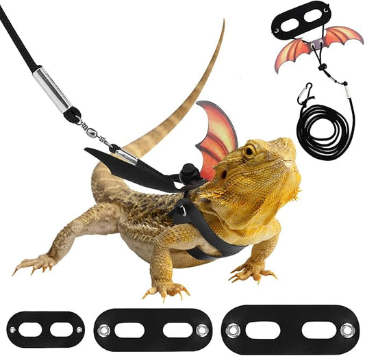 Pawaboo Adjustable Bearded Dragon Harness and Leash, 3 Size Leather Reptile Leash Outdoor Harness Leash with Bat Wings for Lizard Reptiles Amphibians Small Pet, Small/Medium/Large, Gradient Yellow Pawaboo