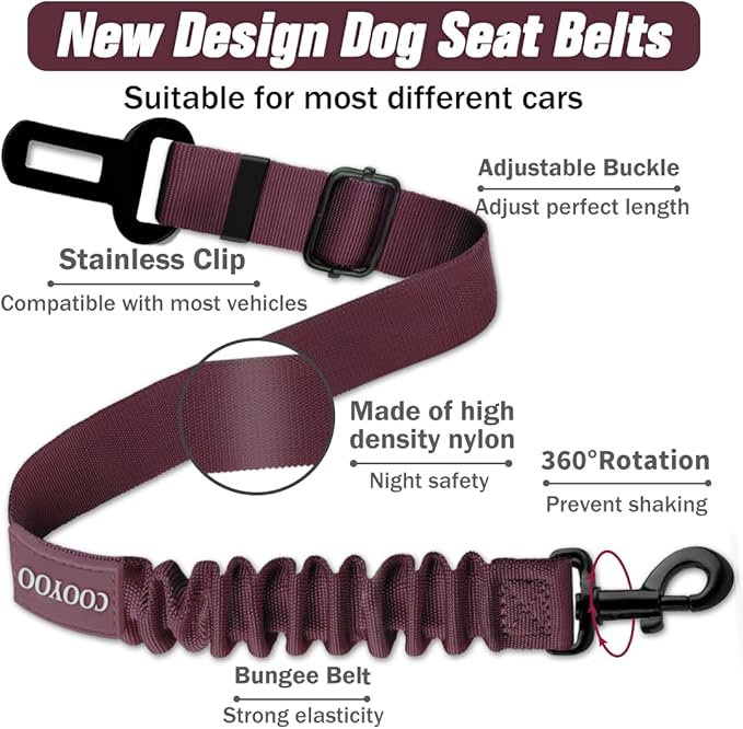 COOYOO Dog Seat Belt,3 Piece Set Retractable Dog Car Adjustable Seatbelts for Vehicle Nylon Pet Safety Heavy Duty & Elastic & Durable Car Harness for Dogs - PAWPICO