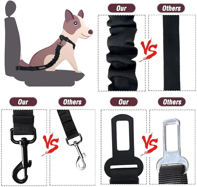 COOYOO Dog Seat Belt,3 Piece Set Retractable Dog Car Adjustable Seatbelts for Vehicle Nylon Pet Safety Heavy Duty & Elastic & Durable Car Harness for Dogs - PAWPICO