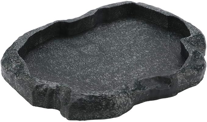HEEPDD Reptile Bowl, Resin Rock Reptile Food and Water Feeder Pet Aquarium Ornament Terrarium Dish Plate for Tortoise Lizard Iguana(Dark Green M) PAWPICO