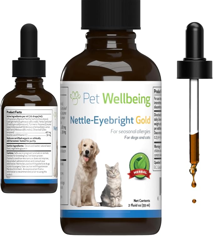Pet Wellbeing Nettle-Eyebright Gold for Cats - Vet-Formulated - Seasonal Allergies, Hay Fever, Allergic Rhinitis - Natural Herbal Supplement 2 oz (59 ml) PetWellbeing