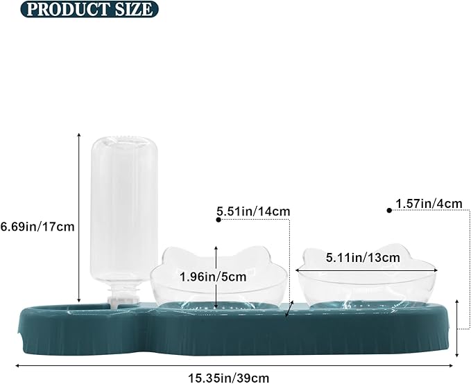 Triple Cat Bowls,15°Tilt 3-in-1 Water Feeder Bowls Cat Double Food Bowls with Automatic Water Bottle Bowl, Whisker Friendly Wet and Dry Cat Elevated Feeding Dishes for Small Cat and Puppy (Navy Blue) - PAWPICO