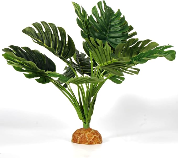 Fake Monstera Plants, Reptile Terrarium Decor, Bearded Dragon Tank Accessories fit Crested Gecko Leopard Lizard Chameleon Ball Python Snake Frog WOLEDOE