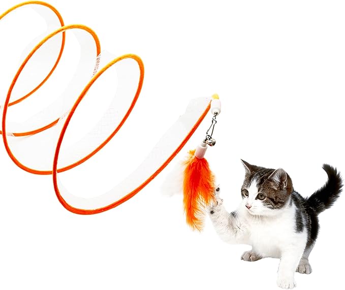 Spiral Tunnel Cat Toy, Self Play Cat Hunting Spiral Tunnel Toy Spiral Cat Toy, Folded Cat Tunnel Spring Toy for Indoor Cats (Orange) - PAWPICO