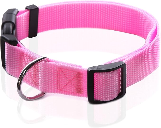 Adjustable Nylon Dog Collar, pet Collar 1 Inch 3/4 Inch 5/8 Inch Wide, for Large Medium Small Dogs (M(3/4" x 14-21"), Pink) - PAWPICO