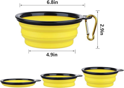Dog Bowl Pet Collapsible Bowls, 2 Pack Collapsible Dog Water Bowls for Cats Dogs, Portable Pet Feeding Watering Dish for Walking Parking Traveling with 2 Carabiners (Small, Orange+Yellow) - PAWPICO