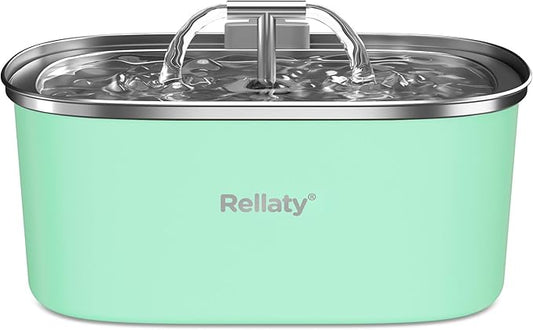 Cat Water Fountain Stainless Steel: 3.2L/108oz Pet Fountain Water Bowl Automatic Drinking Dispenser Cat Feeding & Watering Supplies, Ultra-Quiet Pump Replacement Filter for Cats Inside(Seafoam Green) - PAWPICO