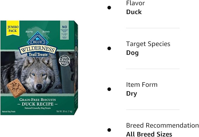 Blue Buffalo Wilderness Trail Treats High Protein Grain Free Dog Biscuits Crunchy Dog Treats, Duck Recipe, 36-oz Box - PAWPICO