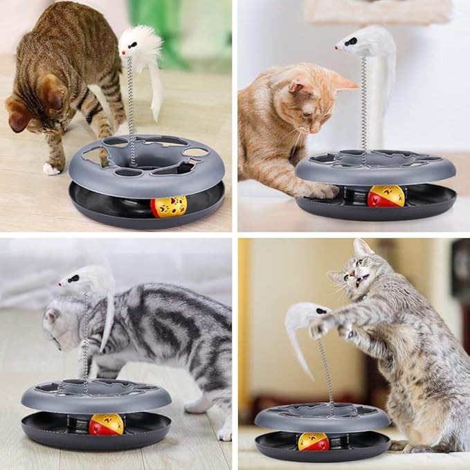 Cat Toys, Cat Toys for Indoor Cats,Interactive Kitten Toys Roller Tracks with Catnip Spring Pet Toy with Exercise Balls Teaser Mouse (Soft Grey) - PAWPICO