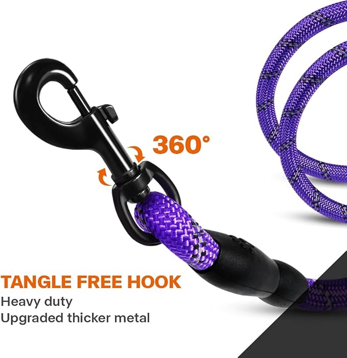 Taglory Rope Dog Leash 6 FT with Comfortable Padded Handle, Highly Reflective Threads Leash for Small Dogs, 3/8 inch, Purple Taglory