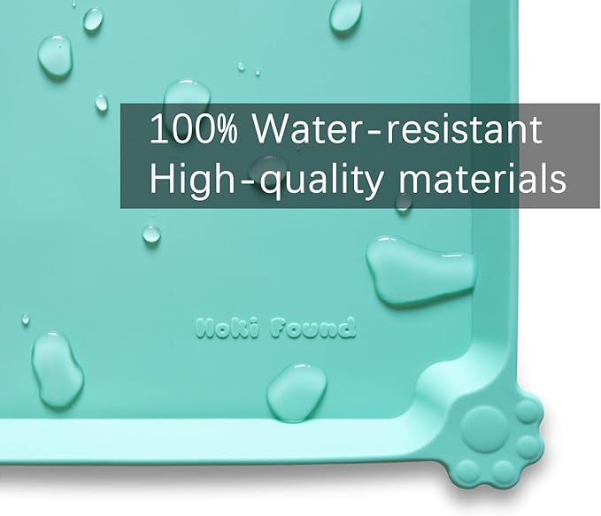 Hoki Found L Silicone Pet Food Mats Tray - Non Slip Pet Dog Cat Bowl Mats Placemat - Dog Cat Food Mats - Waterproof Dog Pet Cat Feeding Mat -Pet Water Mats for Carpet - Cool Mint - PAWPICO