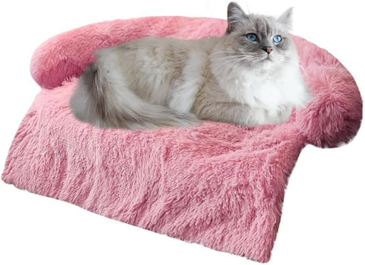 Tinaco Luxurious Calming Dogs/Cats Bed Mats, Washable Removable Couch Cover, Plush Long Fur Mat for Pets, Waterproof Lining, Perfect for Small, Medium and Large Dogs and Cats (Pink, M) - PAWPICO