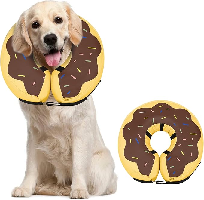 Dog Cone Collar for Small Medium Large Dogs for After Surgery, Pet Inflatable Neck Donut Collar Soft Protective Recovery Cone for Dogs and Cats - Alternative E Collar Does not Block Vision - Brown,L MIDOG