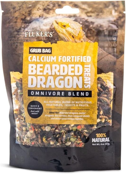Fluker's Grub Bag Calcium Fortified Treats, All Natural Omnivore Blend Packed with Protein, Fruits, and Vegetables, for Bearded Dragons and Reptiles, 4 oz Flukers