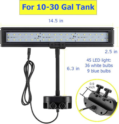hygger 14 Inches Blue White LED Aquarium Light Clip on Small Led Light for Planted Saltwater Freshwater Fish Tank with Gooseneck Clamp 21W hygger