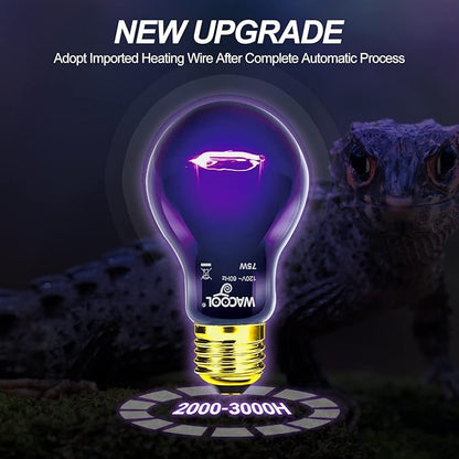 WACOOL 4Pack Reptile Night Heat Lamp, 75W Night Heat Lamp for Reptiles & Amphibians,Simulate Nature Moonlight Purple Night Light for Bearded Dragon Lizard Snake Crab… WACOOLTERRA