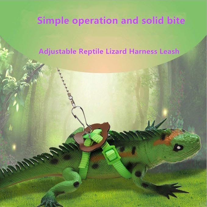 Adjustable Reptile Lizard Harness Leash,Turtle Lizard Pet Traction Belt Bearded Dragon Accessories Soft Small Pet Animal Harness Rope,1.2M (Green) Sawyd