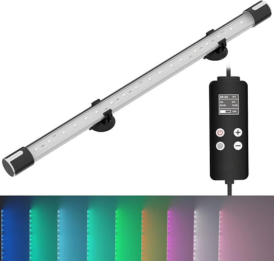 Aquarium Lights, Underwater LED Full Spectrum Aquarium Lights, IP68 Double Waterproof Submersible Aquarium Lights,10 Light Modes and infinitely dimmable, Aquarium Lights with Timer auto on/of GLOWRIUM
