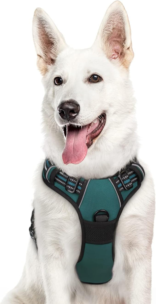 Eagloo Dog Harness Large Breed, No Pull Service Vest with Reflective Strips and Control Handle, Adjustable and Comfortable for Easy Walking, No Choke Pet Harness with 2 Metal Rings, Dark Green, XL GoExplorewithEagloo