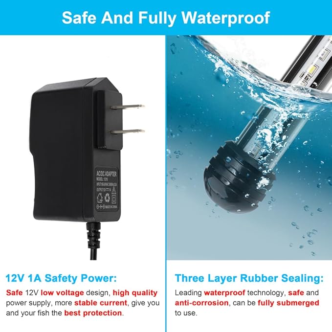 6W 11inch Submersible Aquarium Light Underwater Fish Tank Light LED Aquarium Light Bar with Timer Auto On/Off and Dimmer Adjustable Brightness, 1 Yr Warranty DaToo