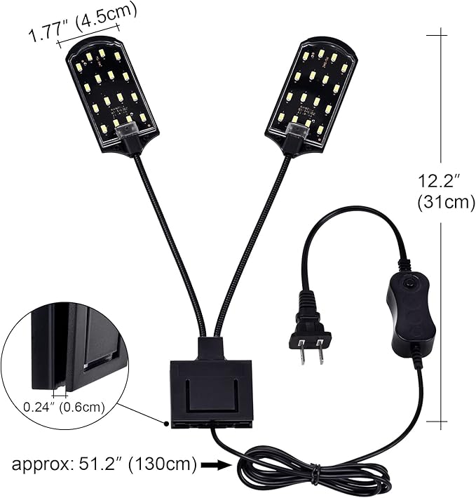 WEAVERBIRD Double Head Aquarium Fish Tank Light 15W 32 LED Aquarium Planted Clip Lamp 1600LM White LED Lighting for 8-15 Inch Fish Tank WEAVERBIRD