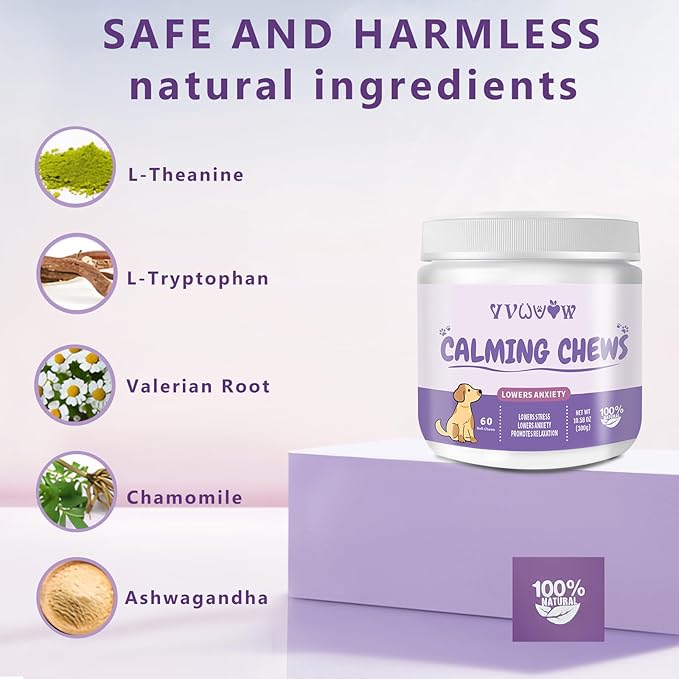 Dog Calming Chews with Melatonin - 60PCS Anxiety Relief Treats for Dogs, Calming Chews for Dogs, Promote Relaxation, Reduce Stress, Sleep Aid for Dogs,Natural Ingredients Calming Treats for Dogs VVWVVW