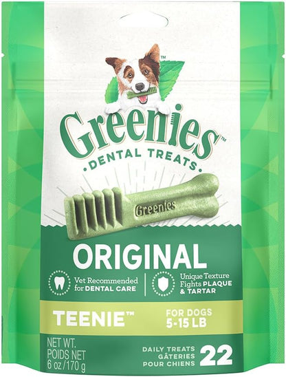 Greenies Original Teenie Natural Dental Care Dog Treats, 6 oz. Pack (22 Treats) - PAWPICO