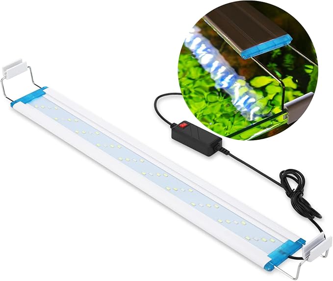 Bright Classic LED Aquarium Light, Reef Plant Fish Tank Light with Extendable Brackets, Aquatic Plant Growth Lamp White and Blue LEDs JackSuperAquariumPetsFocus