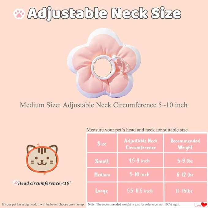 Soft Cat Cone Collar Waterproof Adjustable Pet E Collar Cute Pink Flower Collar for Cats Small Dogs Kitten Puppy After Surgery Prevent Licking (Pink,Medium) LAVVICHA