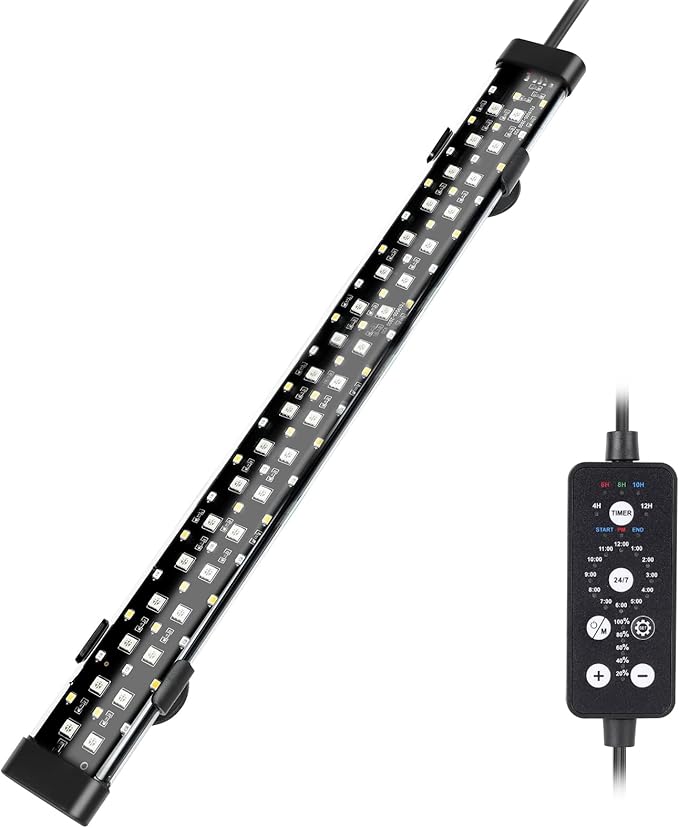 hygger Submersible LED Aquarium Light, 14W 15 in 24/7 Mode Fish Tank Light with 5 Rows Beads, withTimer 9 Colors and Adjustable Brightness, Full Spectrum IP68 Waterproof Light for Fish Tank 16-27 inch hygger