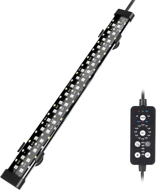 hygger Submersible LED Aquarium Light, 14W 15 in 24/7 Mode Fish Tank Light with 5 Rows Beads, withTimer 9 Colors and Adjustable Brightness, Full Spectrum IP68 Waterproof Light for Fish Tank 16-27 inch hygger