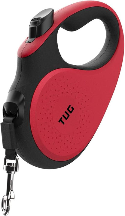 TUG 360° Tangle-Free Retractable Dog Leash with Anti-Slip Handle | 16 ft Strong Nylon Tape | One-Handed Brake, Pause, Lock (Small, Red) TUG