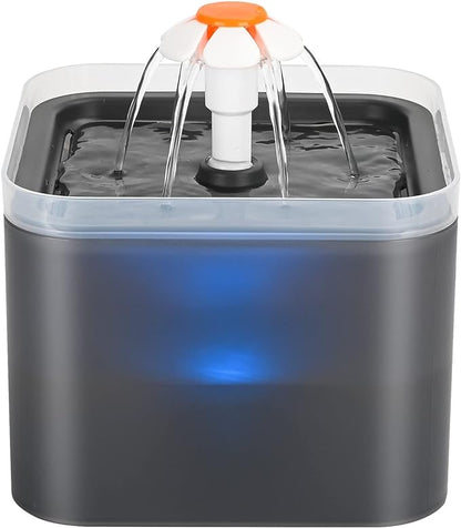 Cat Water Fountain Black Plastic: Cat Fountain Flower - Pet Water Fountain for Cats Indoor - 67oz/2L Small Cat Drinking Fountain with Led Light - Ultra Silent Water Fountain for Cats - AONBOY - PAWPICO