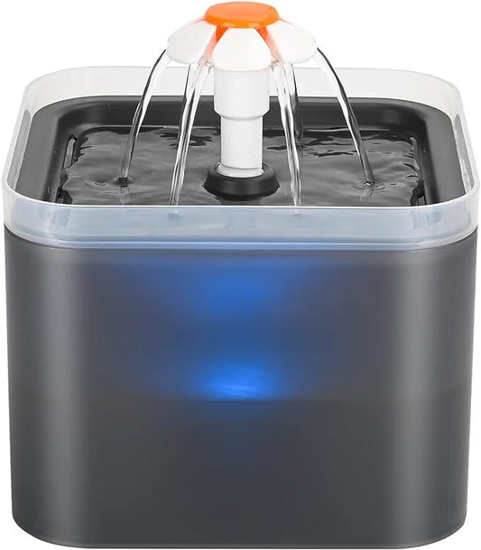 Cat Water Fountain Black Plastic: Cat Fountain Flower - Pet Water Fountain for Cats Indoor - 67oz/2L Small Cat Drinking Fountain with Led Light - Ultra Silent Water Fountain for Cats - AONBOY - PAWPICO