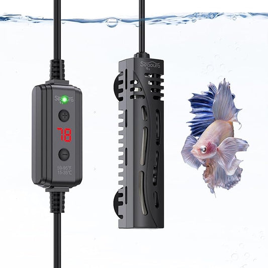 Fish Tank Heater,Aquarium Heaters,25W Aquariums Betta Heating for 1-6 Gallon with LED Temperature Display SEAOURA